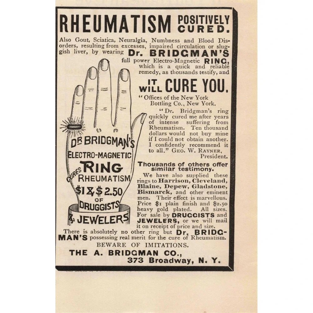 1892 Dr Bridgman‎ Electro Magnetic Ring Rheumatism Gout Sciatica Print Ad